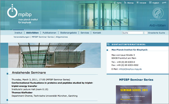 Homepage f&uuml;r das Max-Planck-Institut f&uuml;r Biophysik